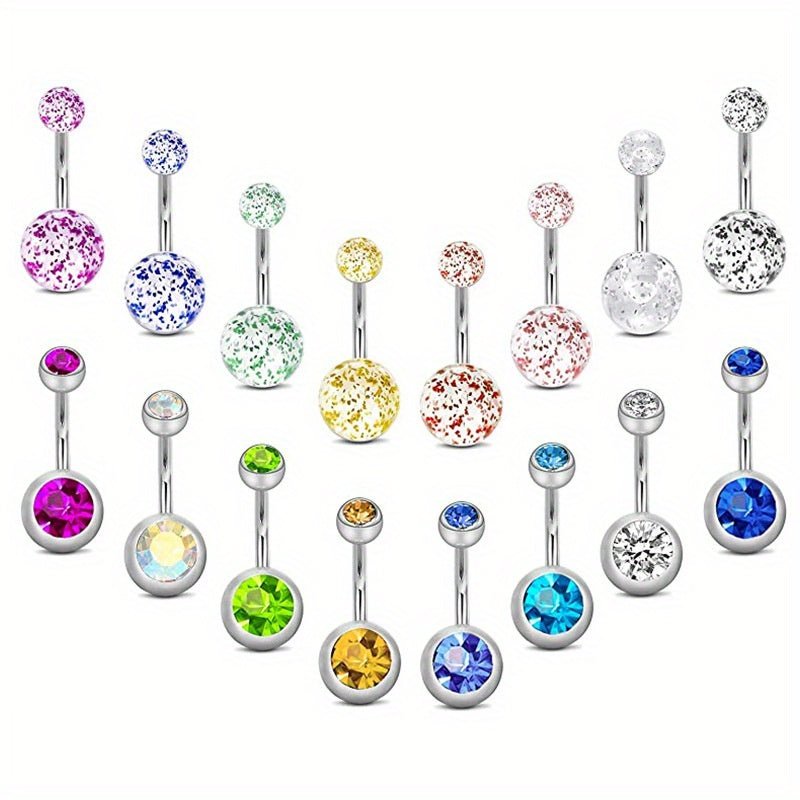 16Piece Stainless Steel Rhinestone Belly Button Rings Set - Taylor K Shop