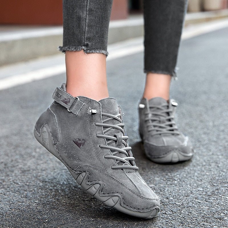 Casual Leather Ankle Boots for Women Trend 2023 New In Ladies High Top Sneakers Luxury Brand Woman Shoes Large Size Footwear - Taylor K Shop
