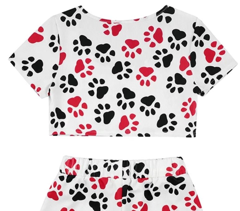 Casual Lips Print Sportswear Women's 2021 Summer Crop Top And Drawstring Biker Shorts Matching Two Piece Sets - Taylor K Shop