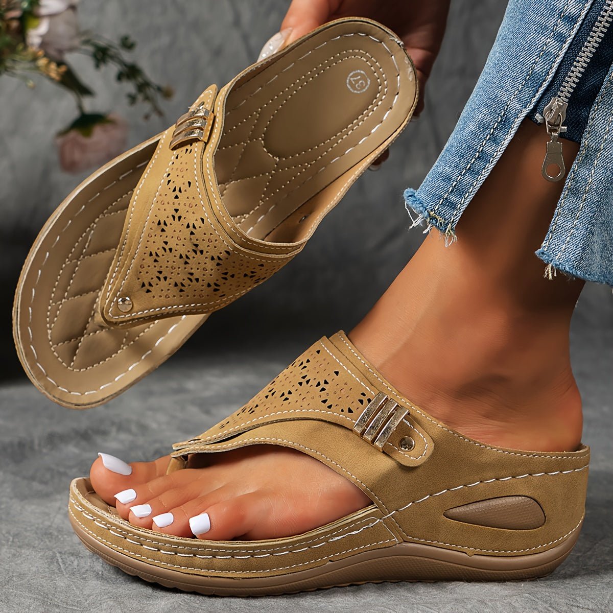 Elegant Purple Slide Sandals with Gold Beads MidHeel - Taylor K Shop