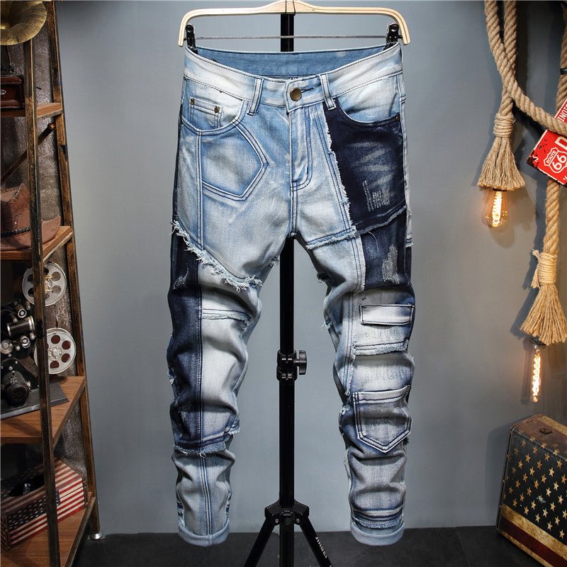 European And American Stitching Color - blocking Stretch - footed Men's Jeans - Taylor K Shop