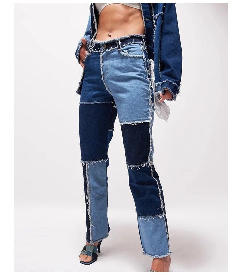 High Elastic Stitching Raw Edge Women's Straight - leg Jeans - Taylor K Shop