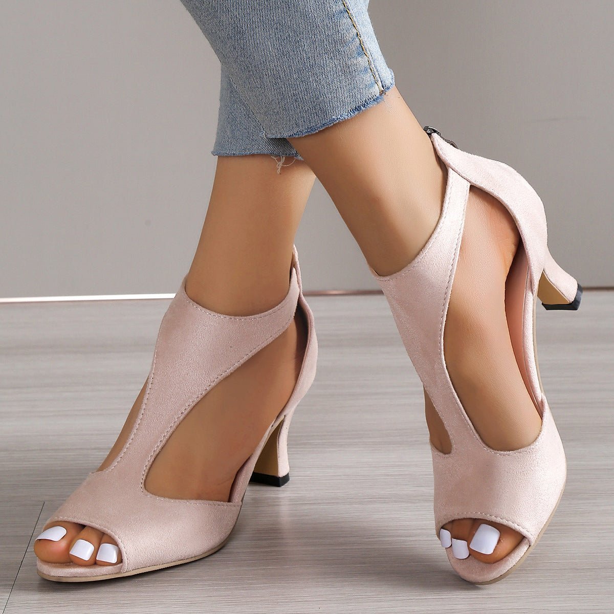 High Heel Peep Toe Sandals Women Back Zipper Outdoor Summer Shoes - Taylor K Shop