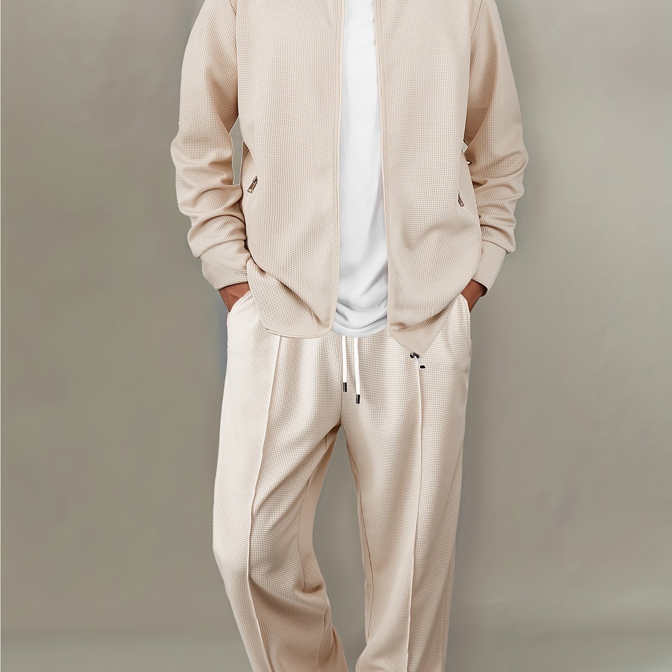 Mens Waffle Pattern Cardigan Corduroy Trousers Suit - Taylor K Shop