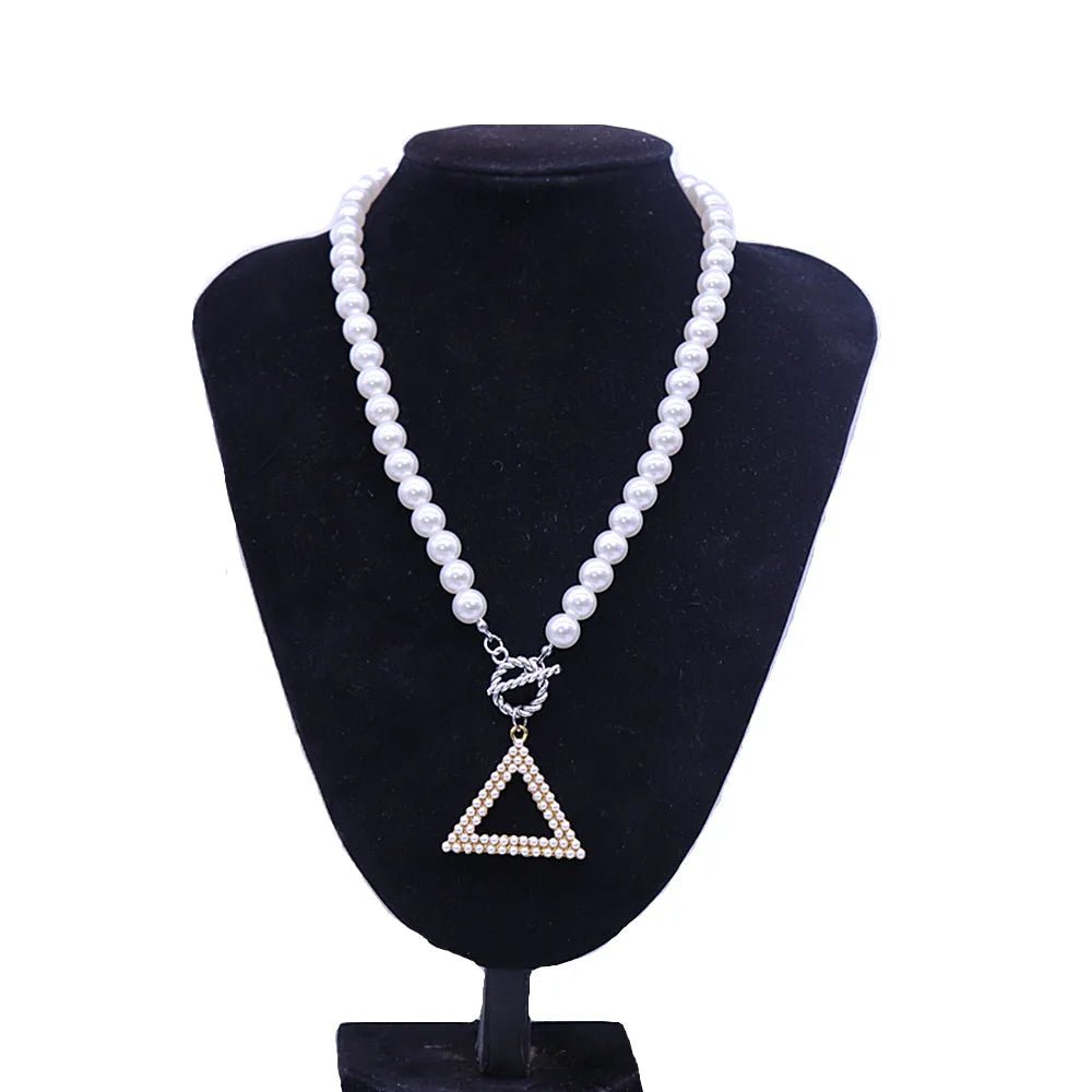 Triangular Pearl Delta Pendant Necklace for Women - Taylor K Shop