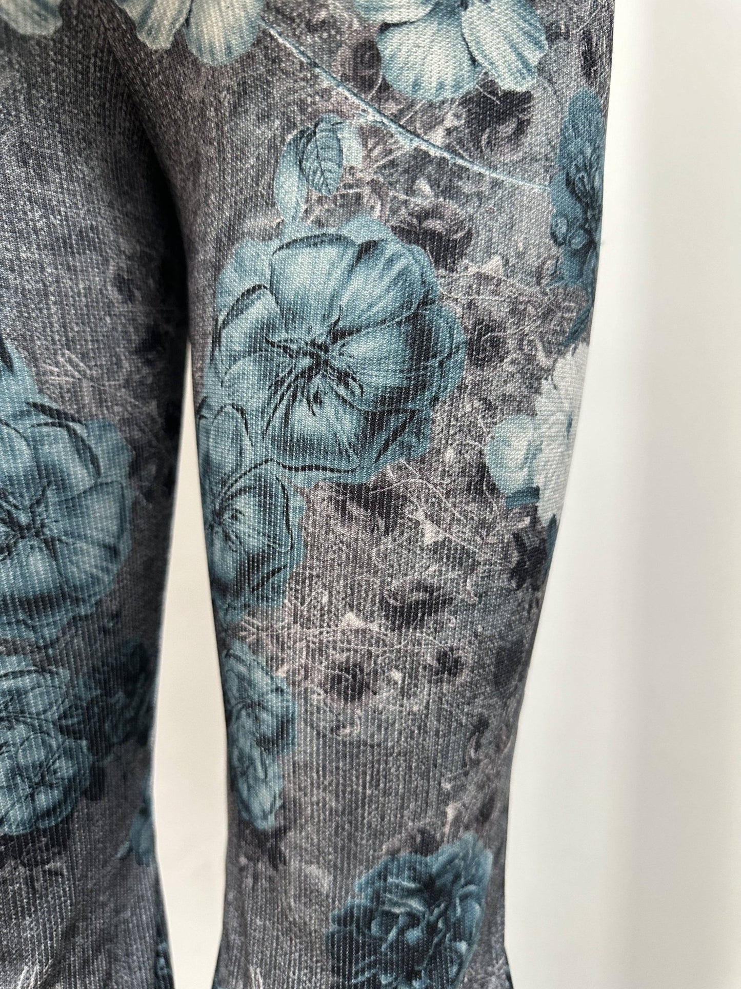 Womens Elegant Floral Flared Faux Denim Pants - Taylor K Shop