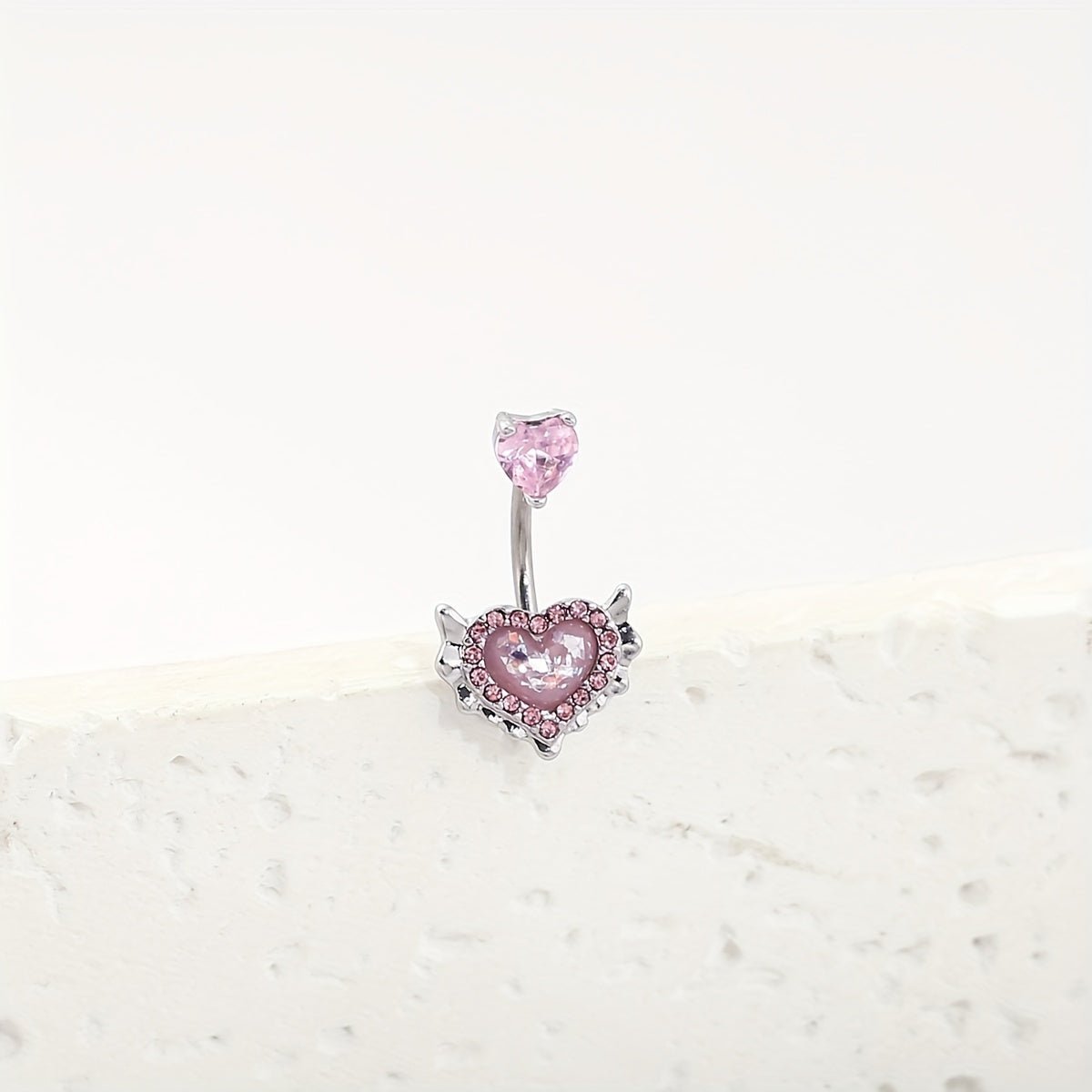 Zirconia Inlaid Pink Heart Belly Button Ring - Taylor K Shop