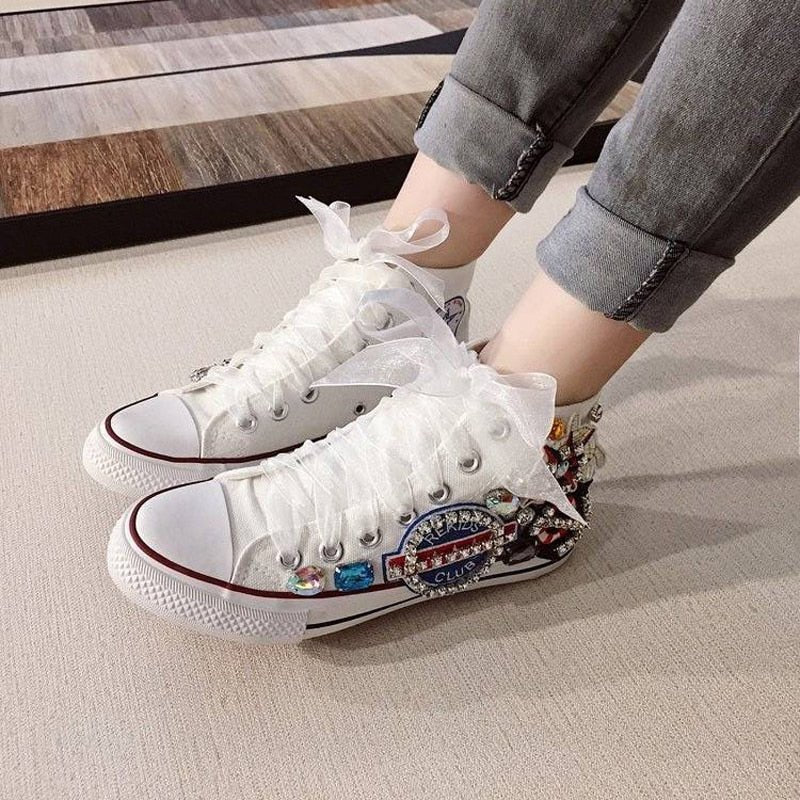 Fashion Diamond High Top Canvas Shoes. Thick Soled Student Casual Designer Vulcanized Shoes - Taylor K Shop