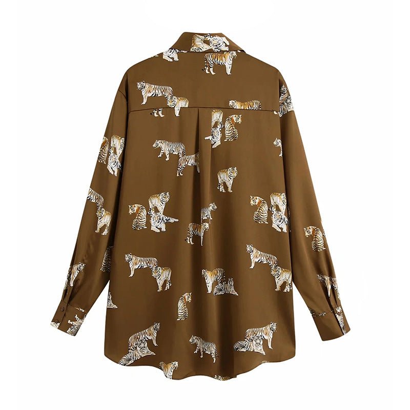 Leopard Lapel Ladies Blouse - Taylor K Shop