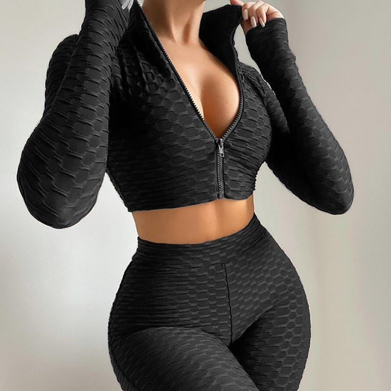 Sets Zipper Stand Collar Long Sleeve Crop TopsHigh Waist Shorts Women Tracksuit - Taylor K Shop