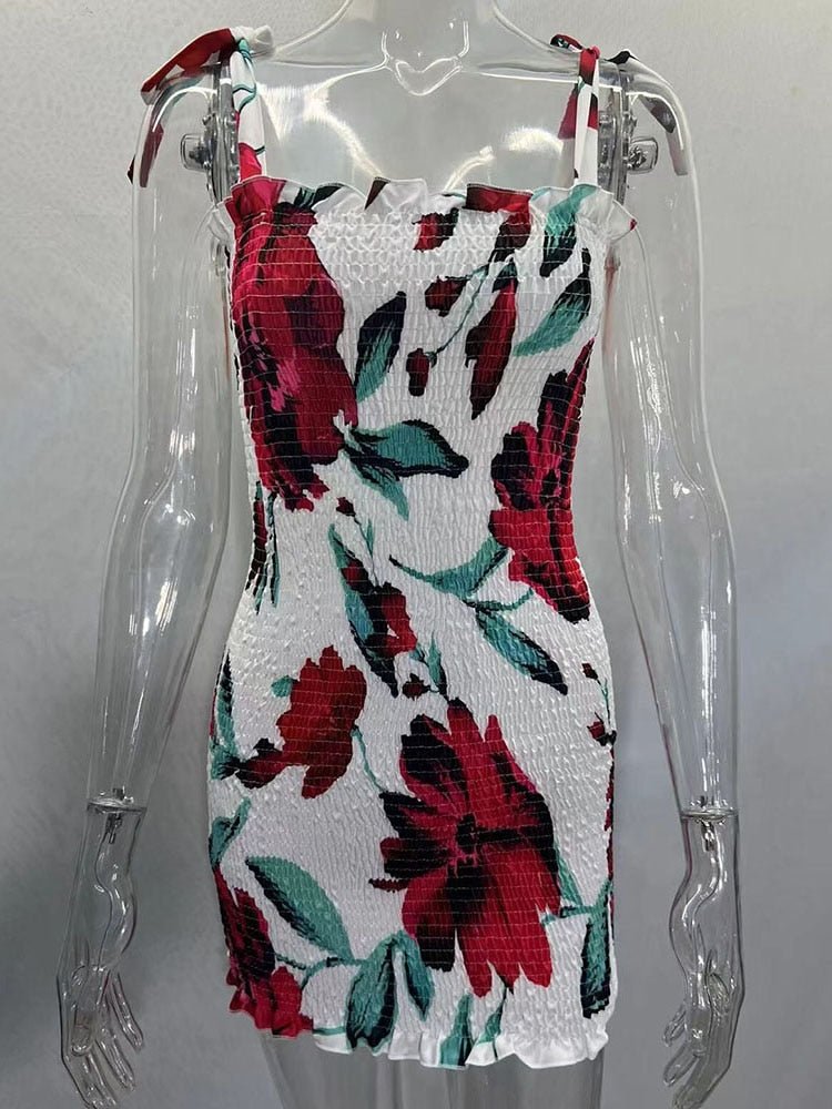 Sexy Women's Bodycon Dress 2022 New Summer Fashion White Sling Strapless Folds Mini Slim Pencil Print Tank Dresses For Women - Taylor K Shop