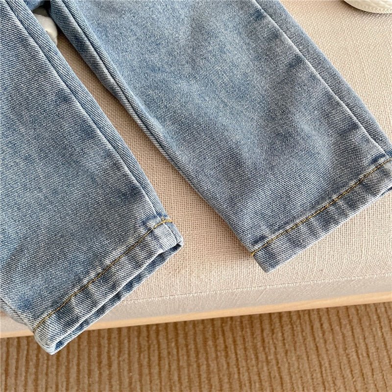 Spring autumn girls embossed smile jeans 1 - 6 years children fashion solid color all - match denim pants - Taylor K Shop