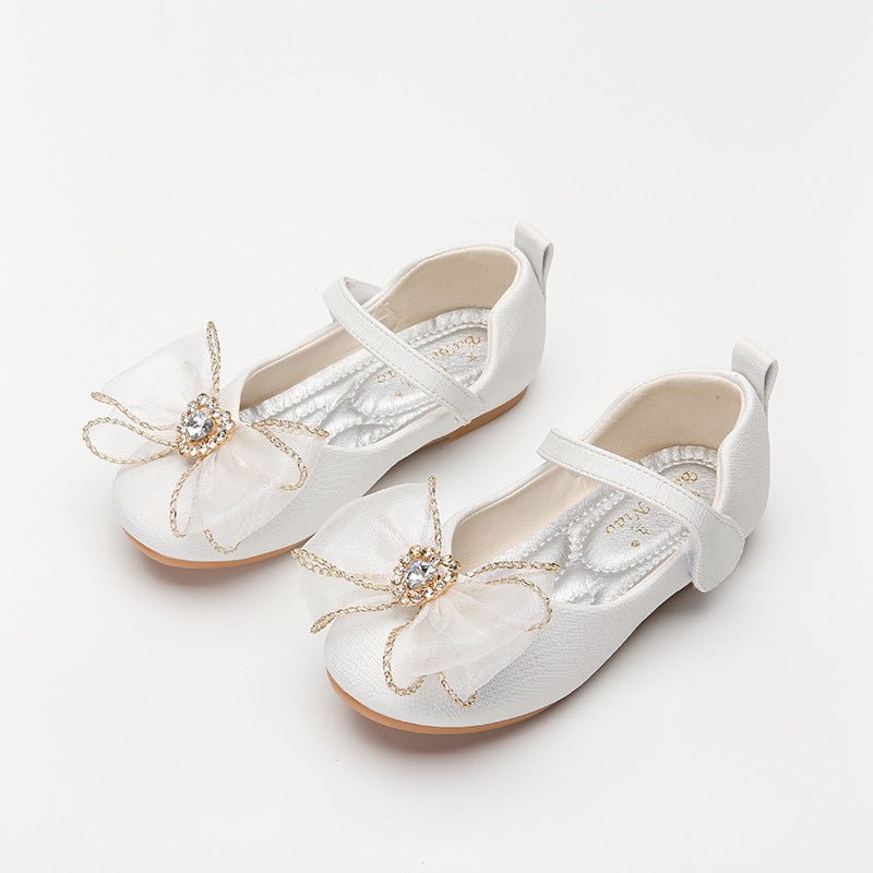 Spring New Girls' Single Shoes Cute Bow Rhinestone Soft Sole Flat Shoes - Taylor K Shop