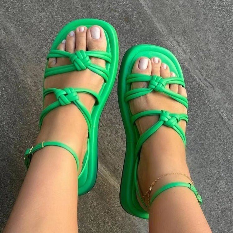 Weave Sandals Candy Color Round Toe Strappy Beach Shoes - Taylor K Shop