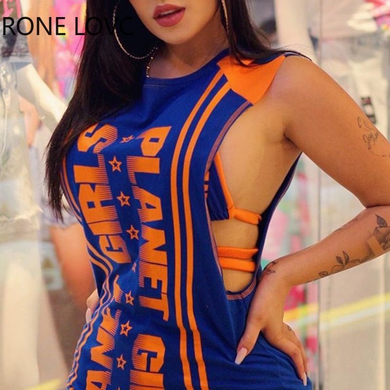 Women Skinny Mini Hollow - out Letter Sexy Bodycon Tank Dress - Taylor K Shop