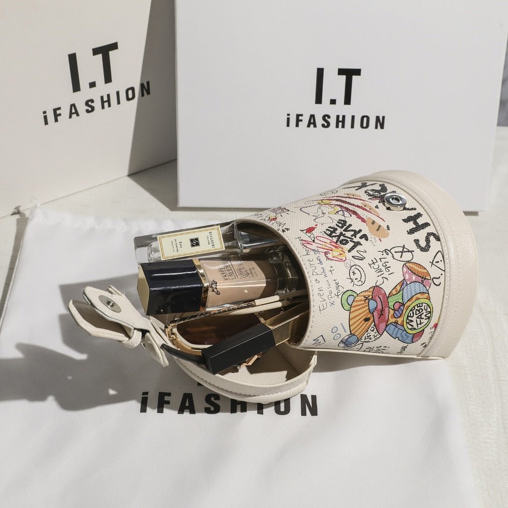 Women's Bag 2023 New Tide Everything Fashion Graffiti Bucket Bag Bump Color Handbag Single Shoulder Bag Crossbody Bag - Taylor K Shop