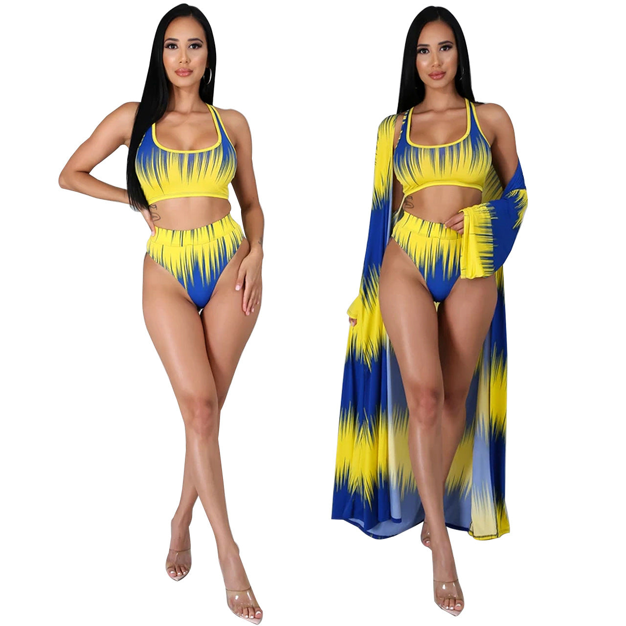 New Swimsuit Print Split Triangle Bikini Three-piece Set