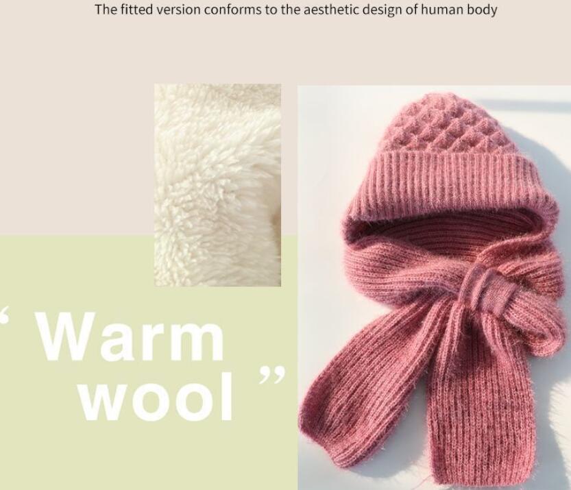 Women's Fleece-lined Scarf And Hat Winter Warm Knitted Hat Scarf