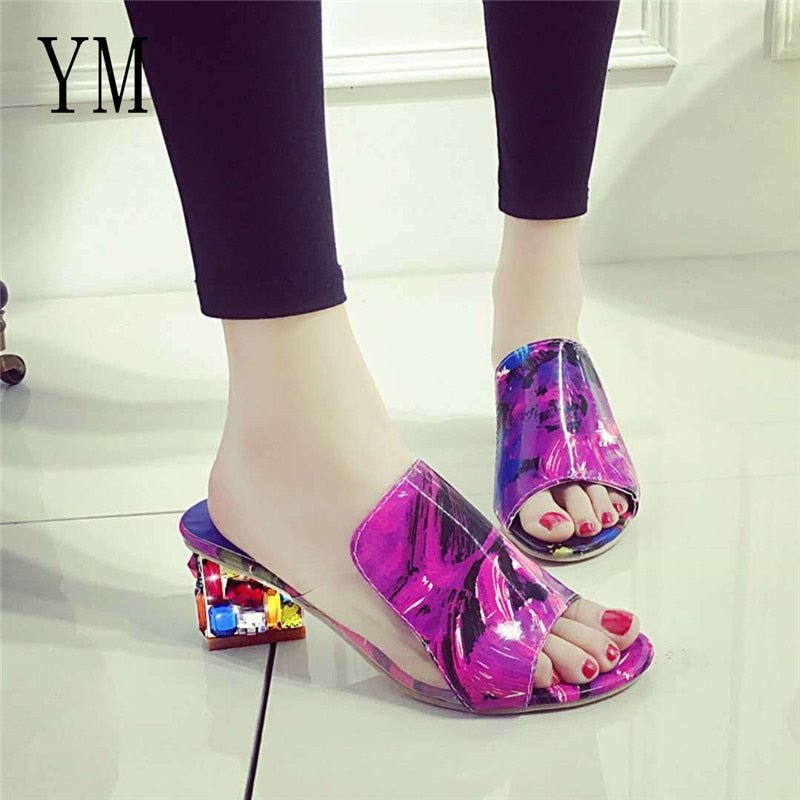 2020 New Colorful Rhinestone Crystals Heels Peep Toe Summer Women&#39;s Shoes Woman Sandals Slippers Large sizes 35 - 41 - Taylor K Shop