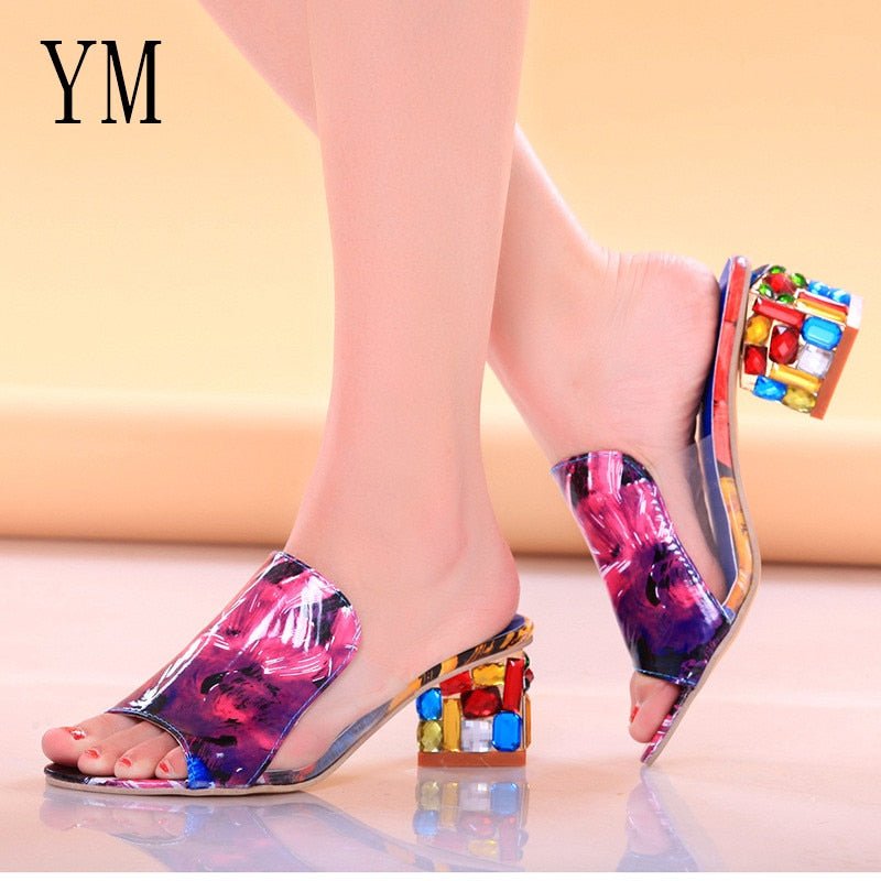 2020 New Colorful Rhinestone Crystals Heels Peep Toe Summer Women&#39;s Shoes Woman Sandals Slippers Large sizes 35 - 41 - Taylor K Shop
