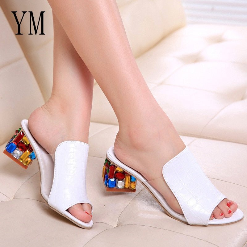 2020 New Colorful Rhinestone Crystals Heels Peep Toe Summer Women's Shoes Woman Sandals Slippers Large sizes 35 - 41 - Taylor K Shop