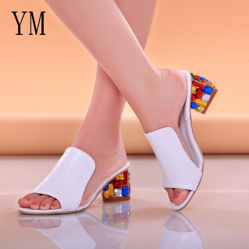2020 New Colorful Rhinestone Crystals Heels Peep Toe Summer Women's Shoes Woman Sandals Slippers Large sizes 35 - 41 - Taylor K Shop