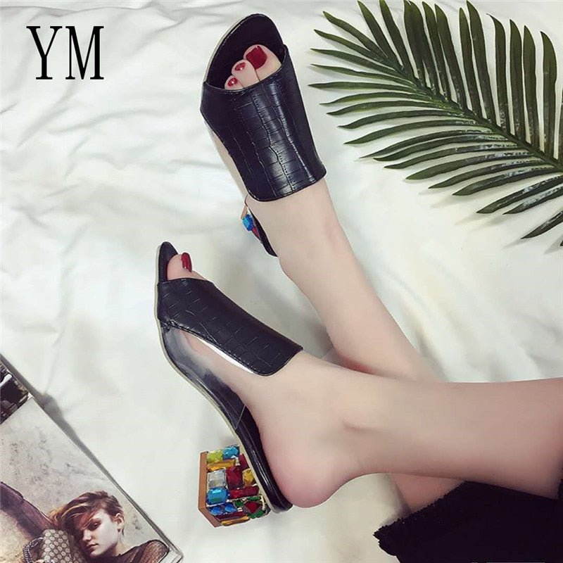 2020 New Colorful Rhinestone Crystals Heels Peep Toe Summer Women's Shoes Woman Sandals Slippers Large sizes 35 - 41 - Taylor K Shop