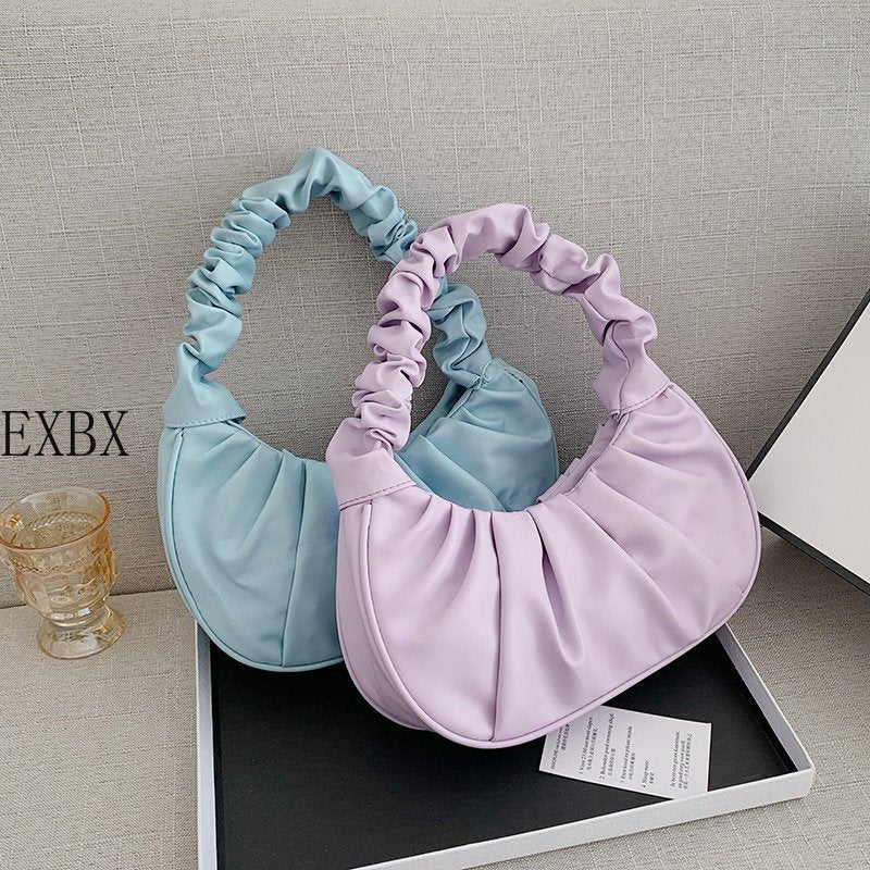 2022 Solid Color Cloud Pleated Handlebags for Women PU Bags Leisure Armpit Bag Shopping Shoulder Bags Dumpling Handbag Female - Taylor K Shop