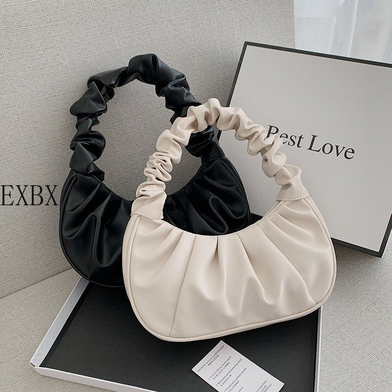 2022 Solid Color Cloud Pleated Handlebags for Women PU Bags Leisure Armpit Bag Shopping Shoulder Bags Dumpling Handbag Female - Taylor K Shop
