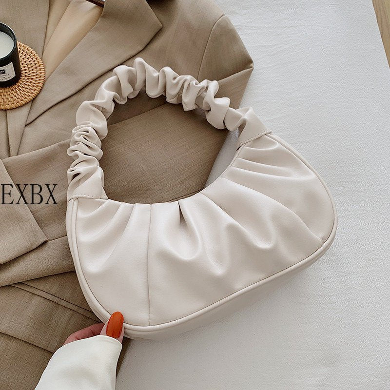 2022 Solid Color Cloud Pleated Handlebags for Women PU Bags Leisure Armpit Bag Shopping Shoulder Bags Dumpling Handbag Female - Taylor K Shop