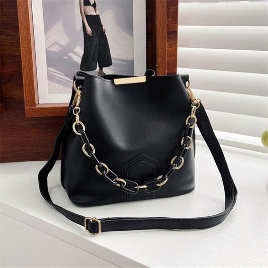 2023 New Pu Leather Bucket Bag Simple Handbags Famous Brands Women Shoulder Bag Casual Big Tote Vintage Ladies Crossbody Bags - Taylor K Shop