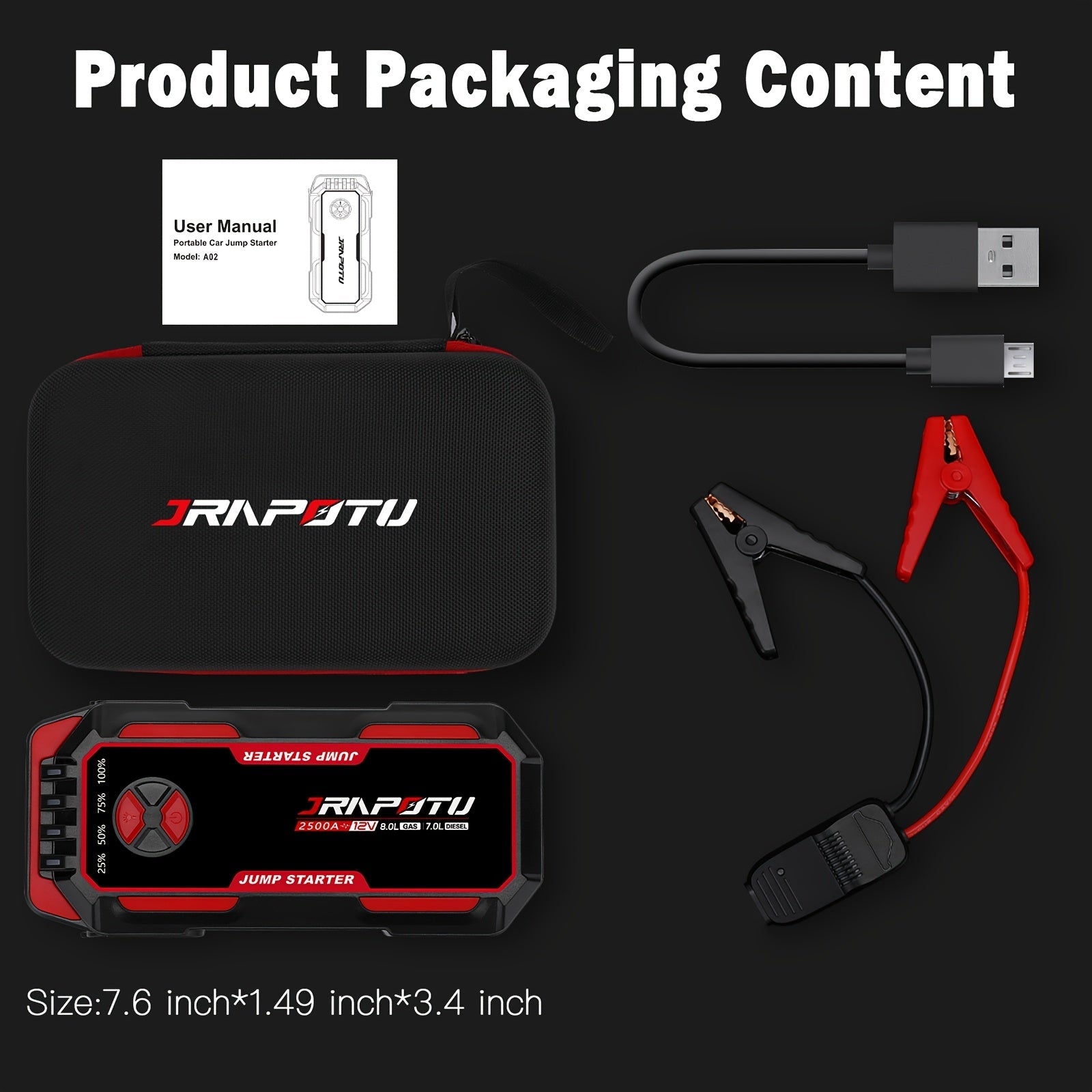 2500A Portable Car Jump Starter with USB LED - Taylor K Shop