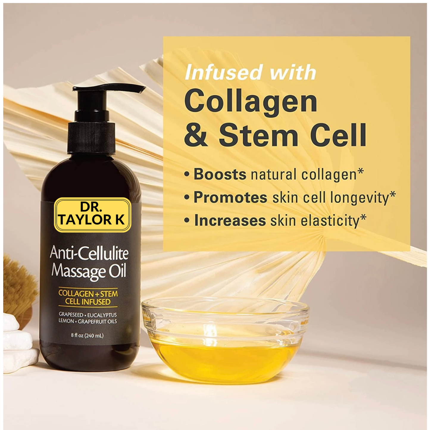 100% Natural Anti Cellulite Massage Oil - Infused w/Collagen & Stem Cell