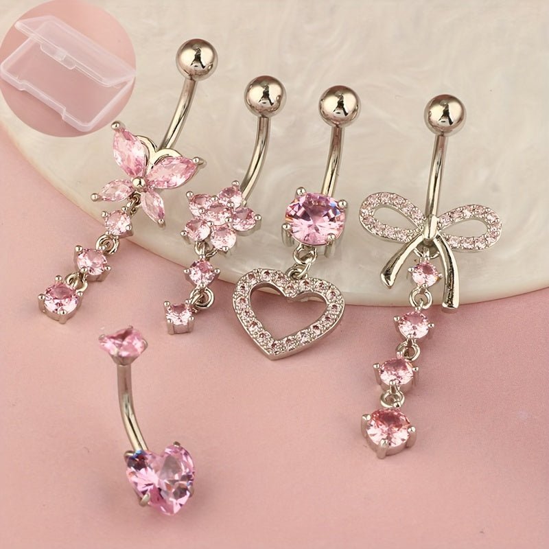 5Piece Pink Heart Gemstone Navel Ring Set - Taylor K Shop