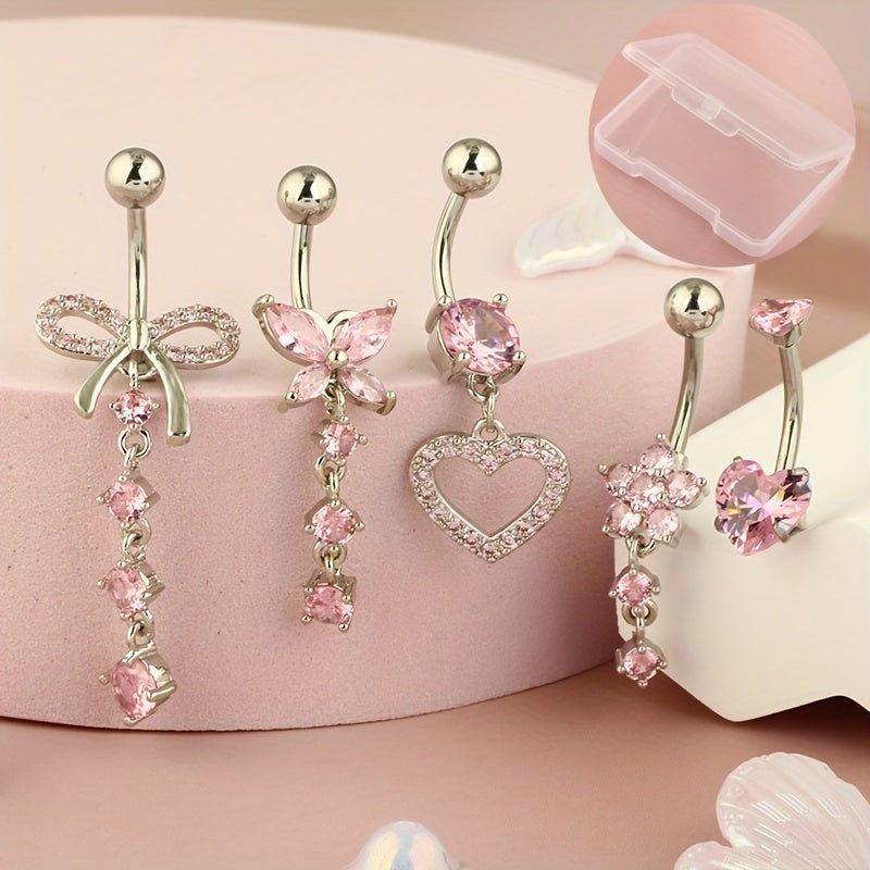 5Piece Pink Heart Gemstone Navel Ring Set - Taylor K Shop