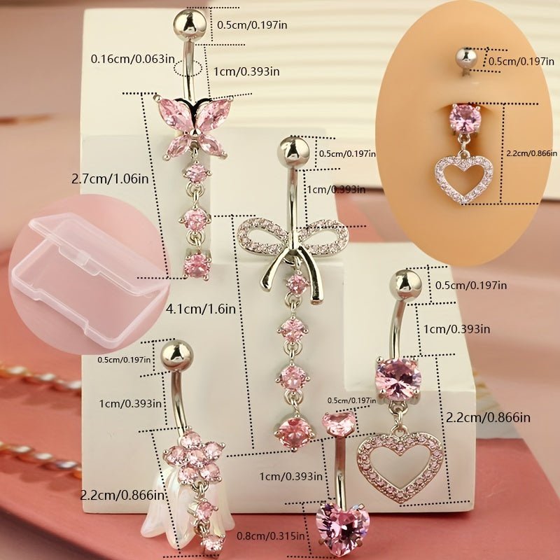 5Piece Pink Heart Gemstone Navel Ring Set - Taylor K Shop