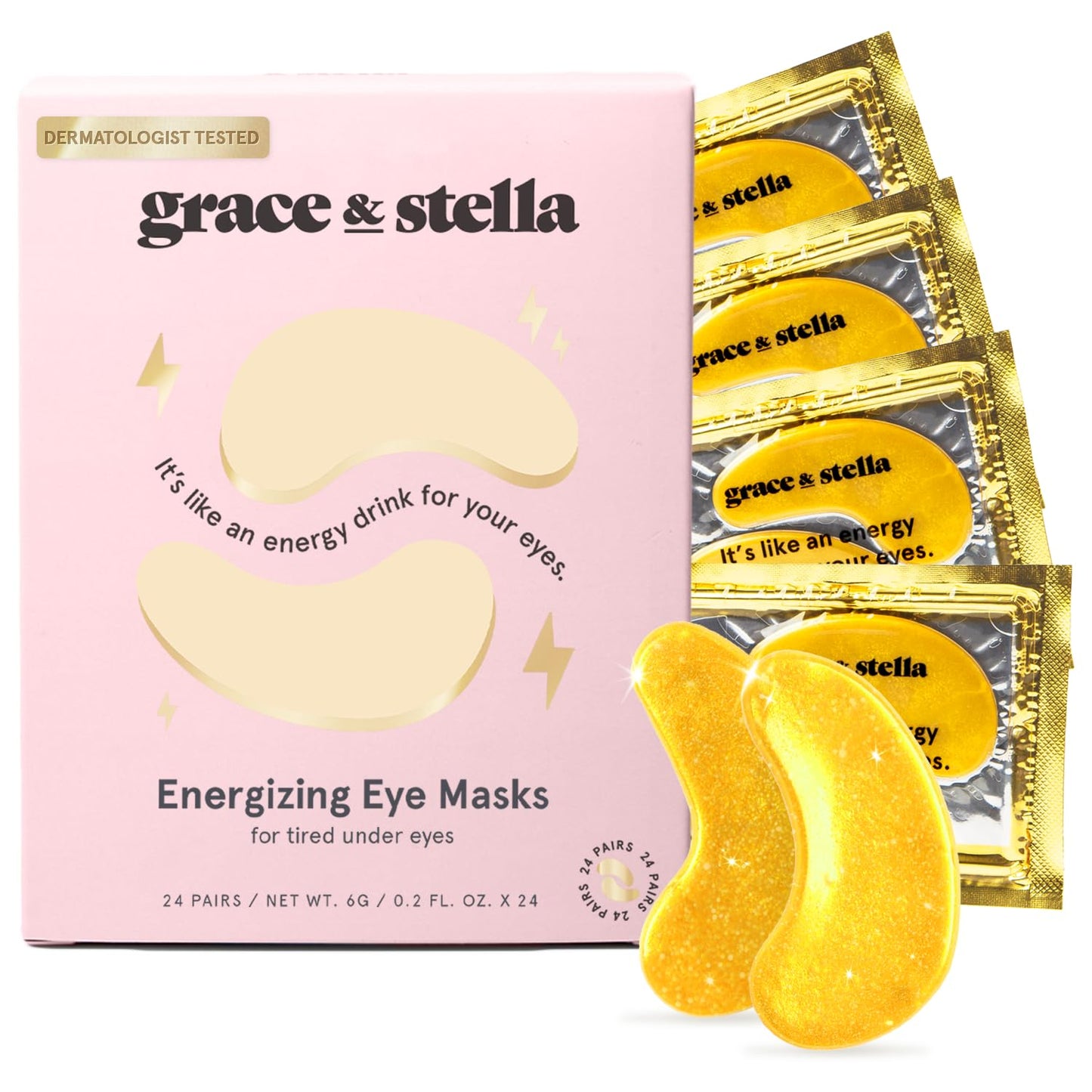 grace & stella Under Eye Mask (Gold, 48 Pairs) Eye Patch, Under Eye Patches for Dark Circles and Puffiness Undereye Bags, Wrinkles - Gel Under Eye Patches - Small Gifts - Vegan Cruelty-Free Self Care