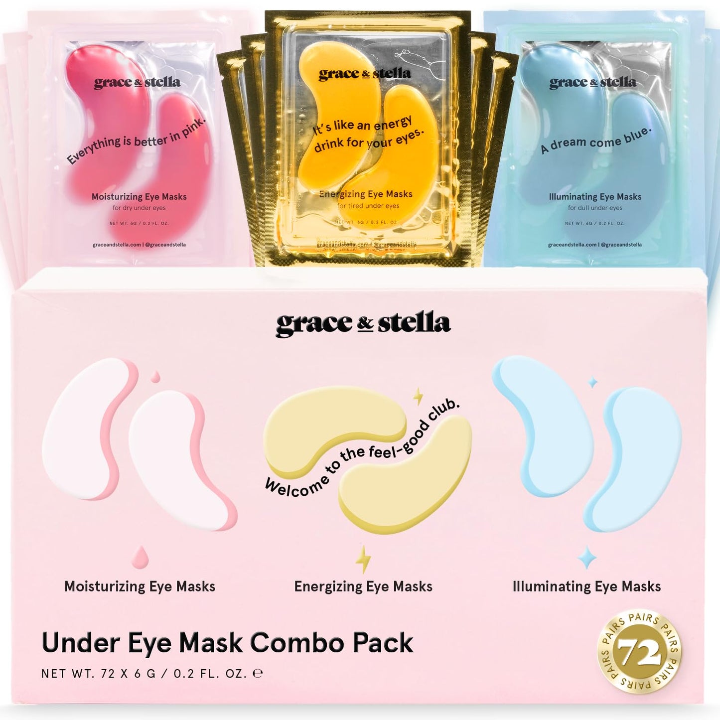 grace & stella Under Eye Mask (Gold, 48 Pairs) Eye Patch, Under Eye Patches for Dark Circles and Puffiness Undereye Bags, Wrinkles - Gel Under Eye Patches - Small Gifts - Vegan Cruelty-Free Self Care