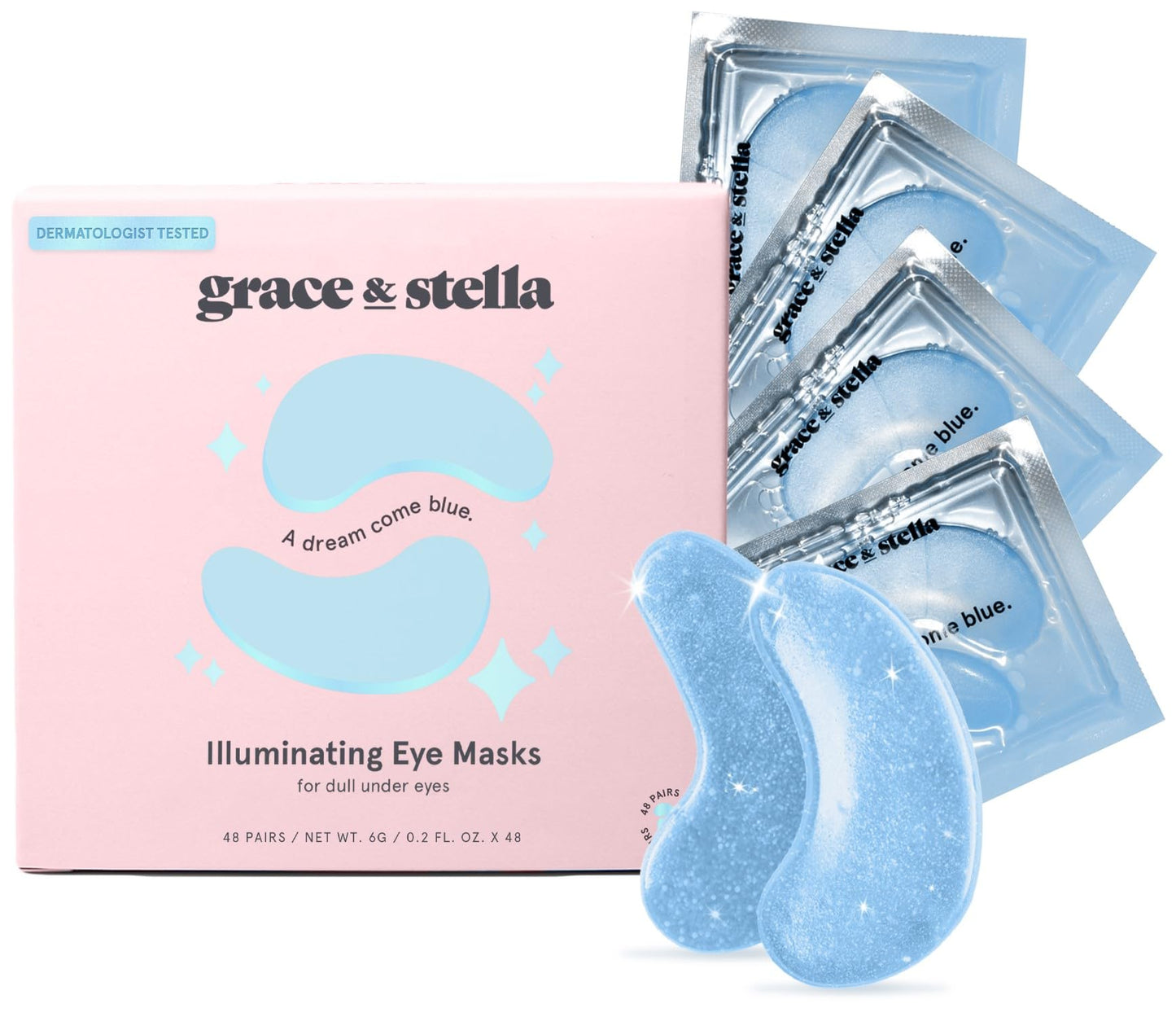 grace & stella Under Eye Mask (Gold, 48 Pairs) Eye Patch, Under Eye Patches for Dark Circles and Puffiness Undereye Bags, Wrinkles - Gel Under Eye Patches - Small Gifts - Vegan Cruelty-Free Self Care