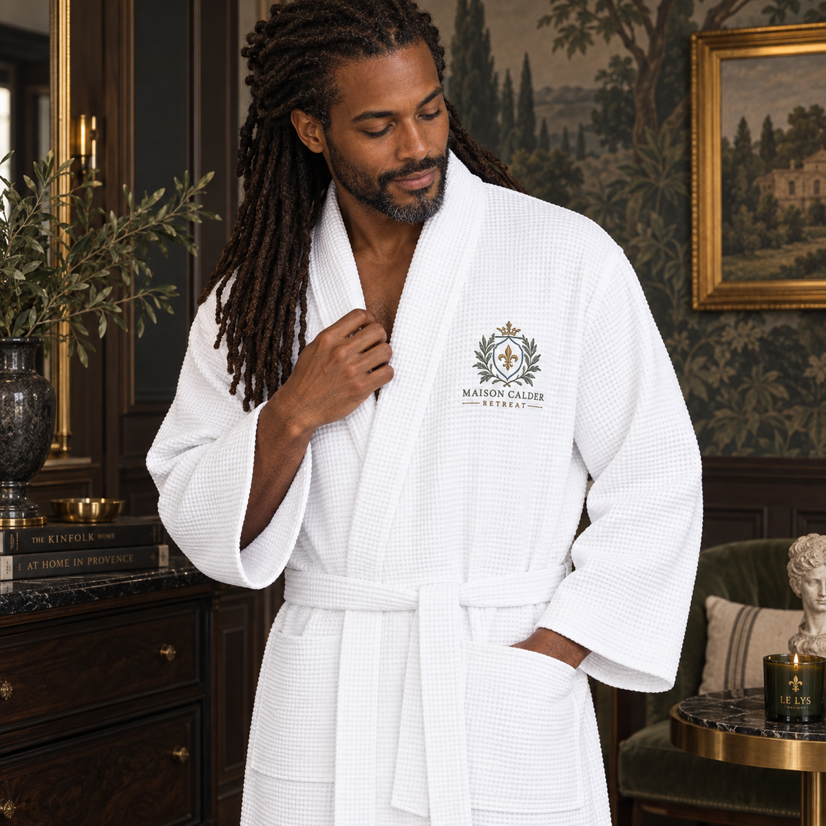 Waffle Spa Bathrobe for Men -  Absorbent, Lightweight