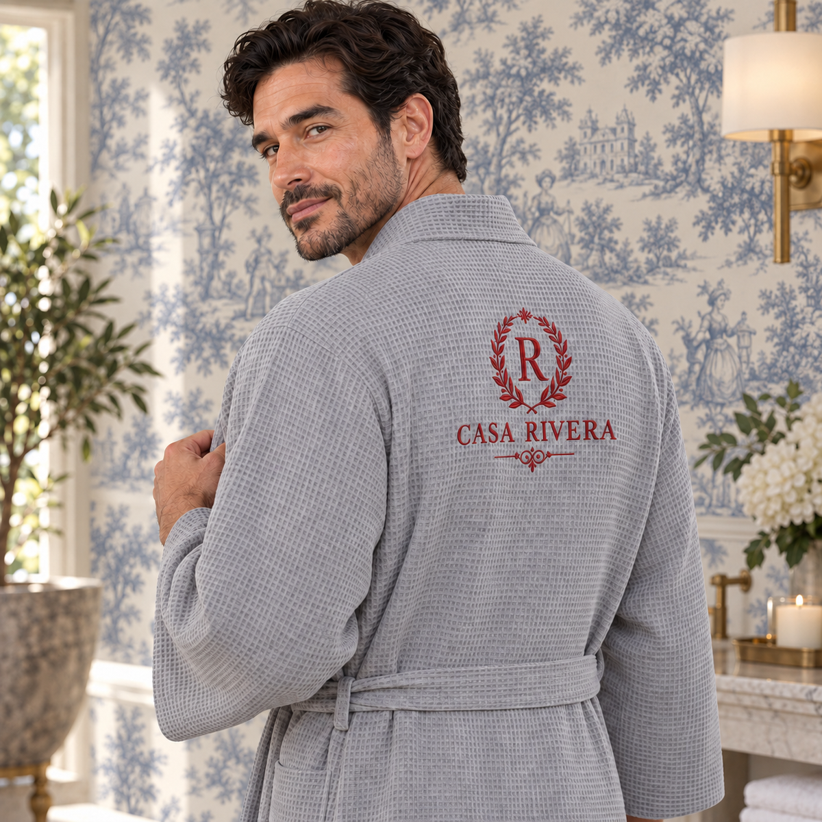 Waffle Spa Bathrobe for Men -  Absorbent, Lightweight