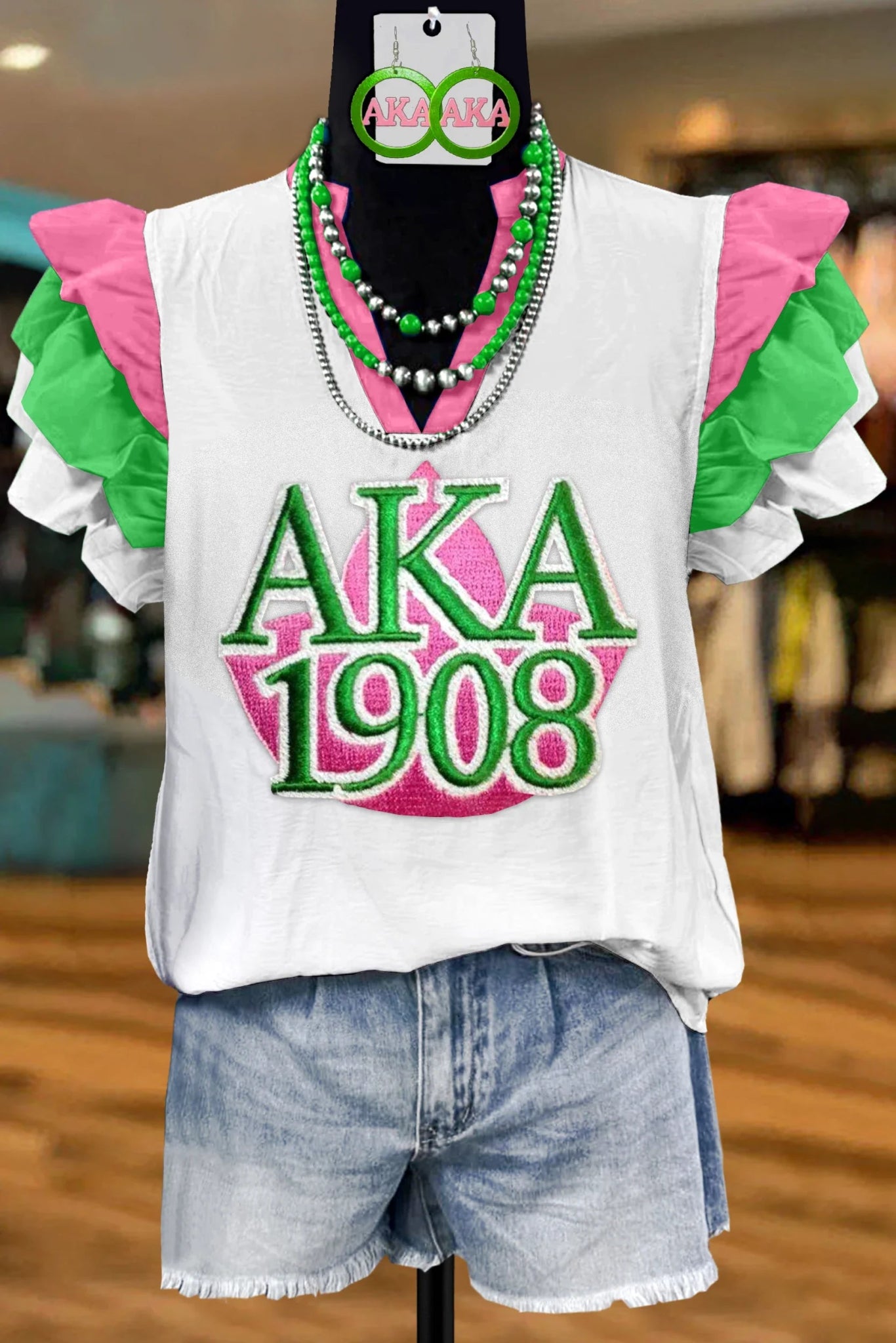 Alpha Kappa Alpha Embroidered Ruffle Sleeve Blouse - Taylor K Shop