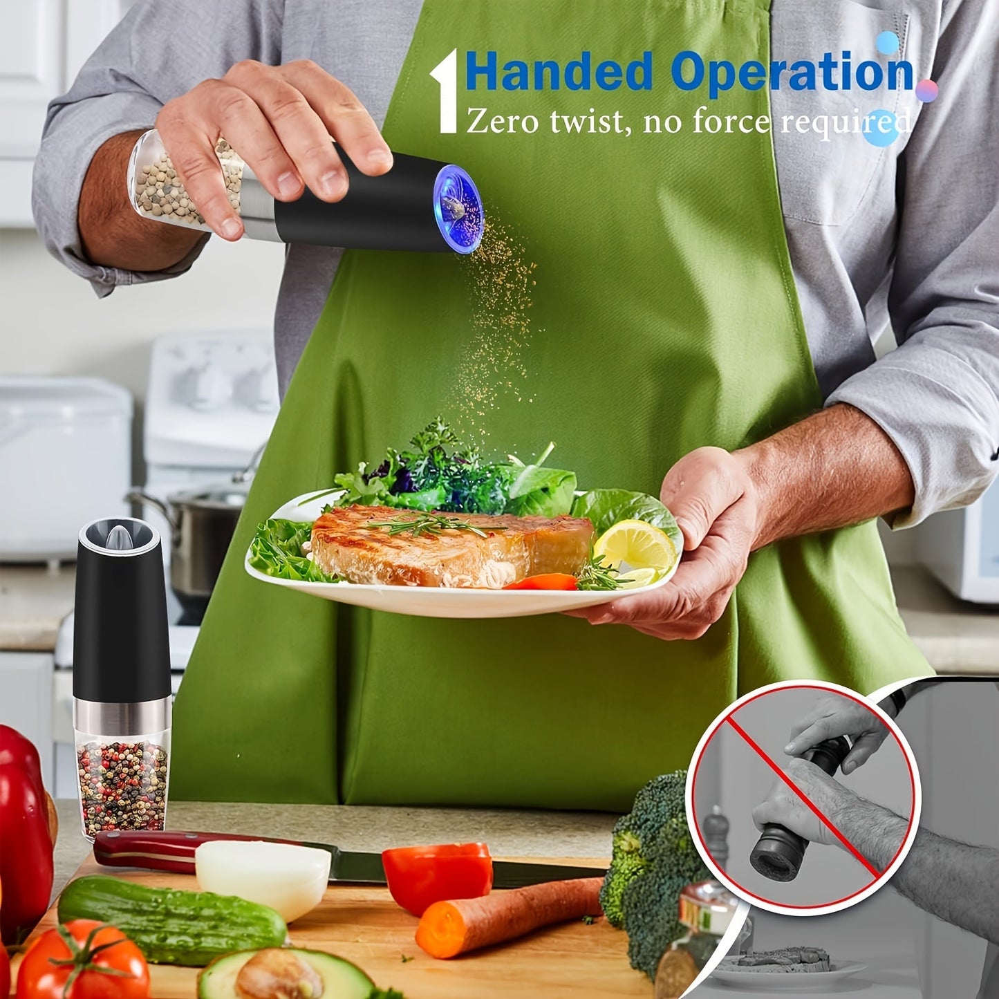 Automatic GravityPowered Salt Pepper Grinder with LED Light - Taylor K Shop