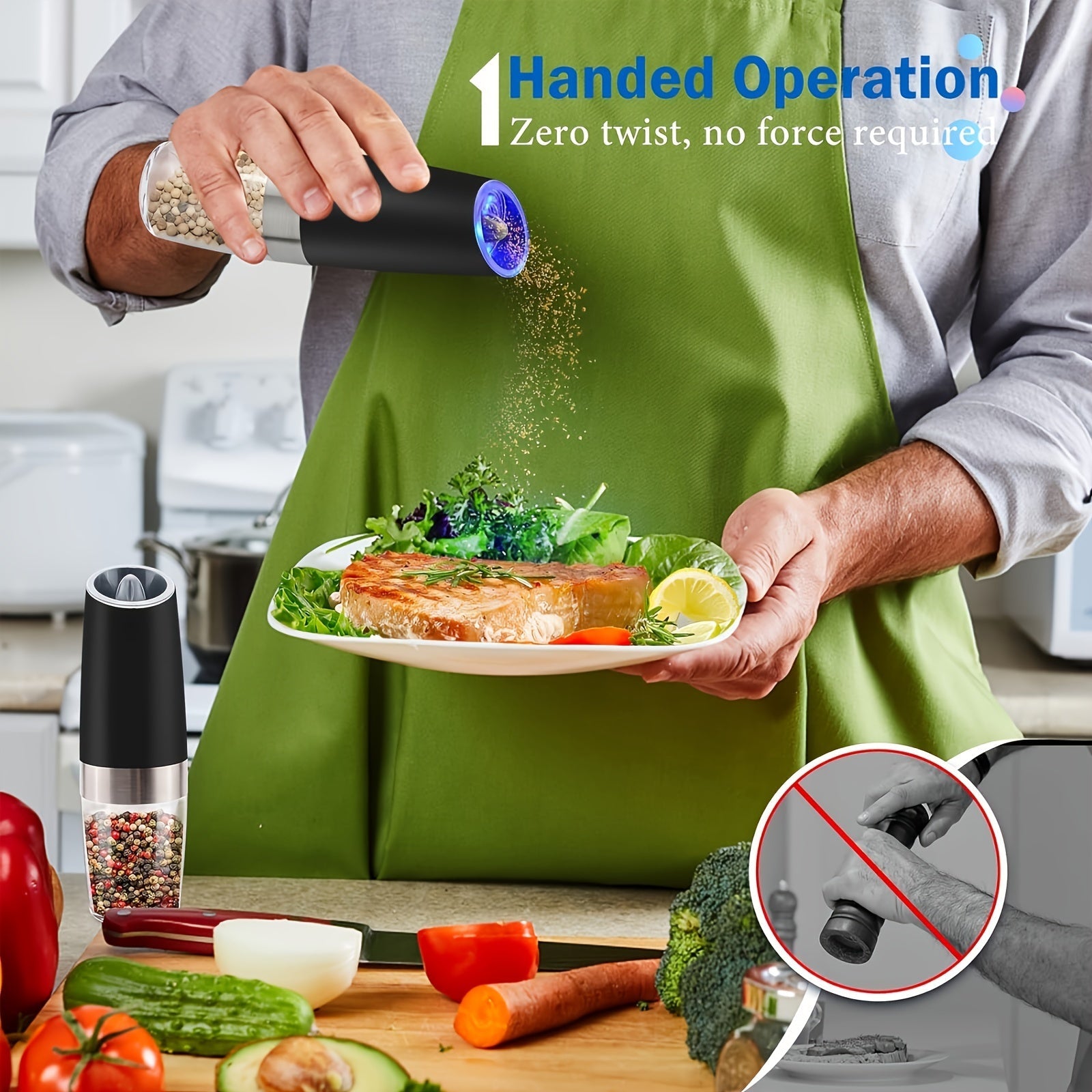 Automatic GravityPowered Salt Pepper Grinder with LED Light - Taylor K Shop