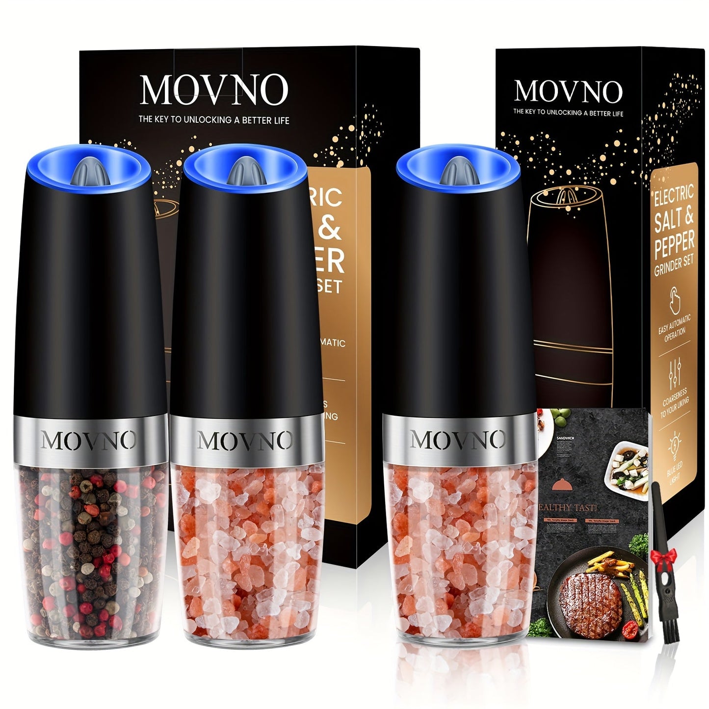 Automatic GravityPowered Salt Pepper Grinder with LED Light - Taylor K Shop