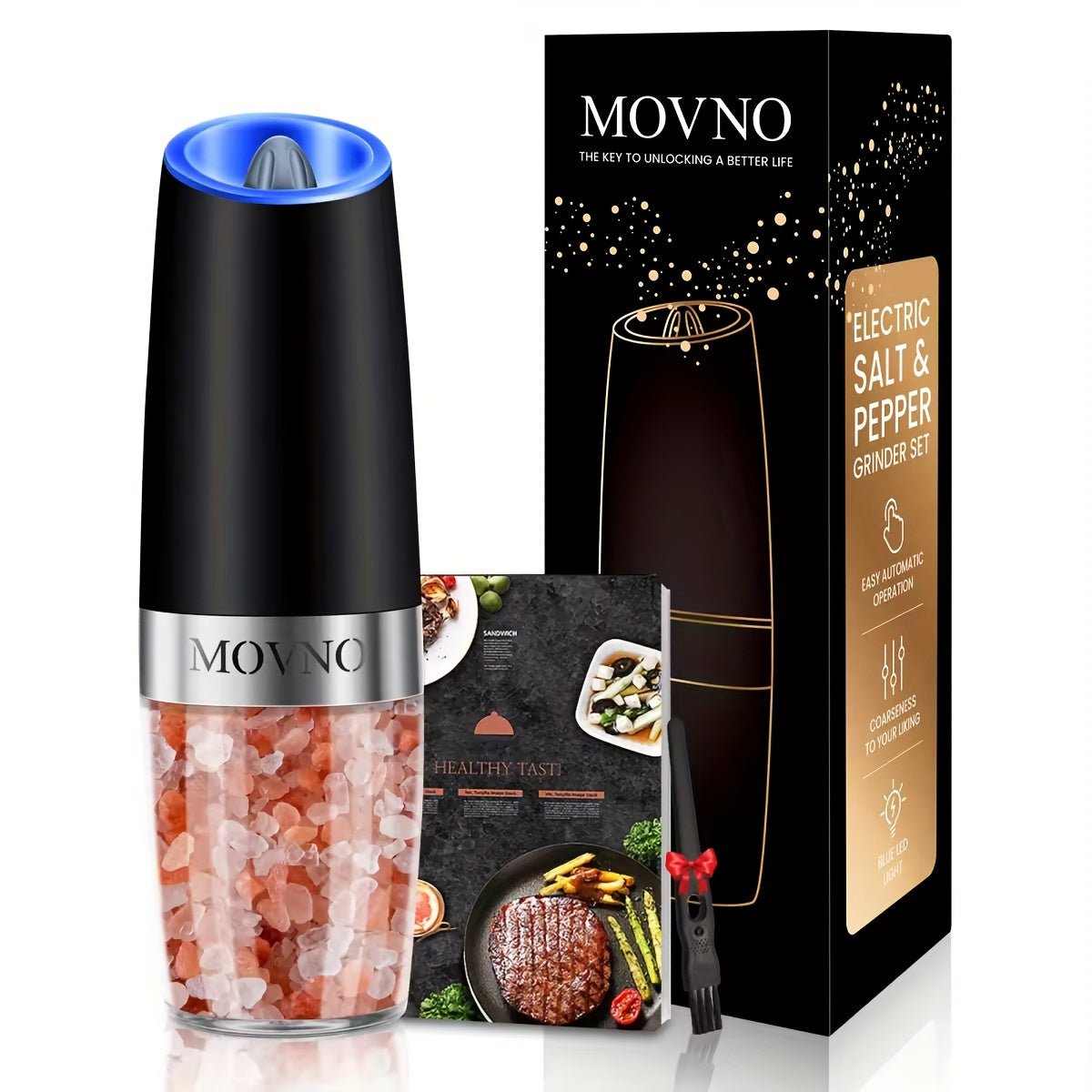 Automatic GravityPowered Salt Pepper Grinder with LED Light - Taylor K Shop