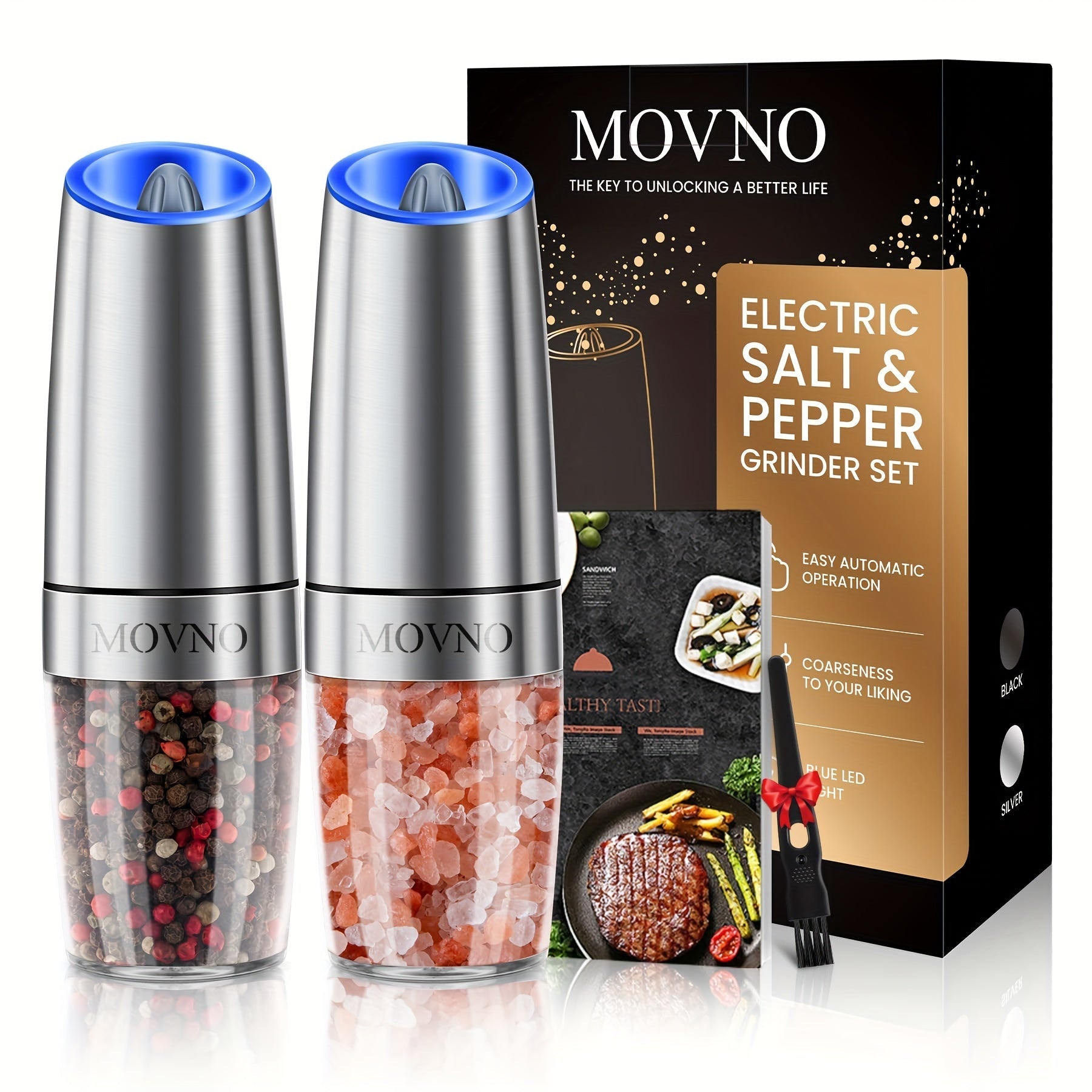 Automatic GravityPowered Salt Pepper Grinder with LED Light - Taylor K Shop