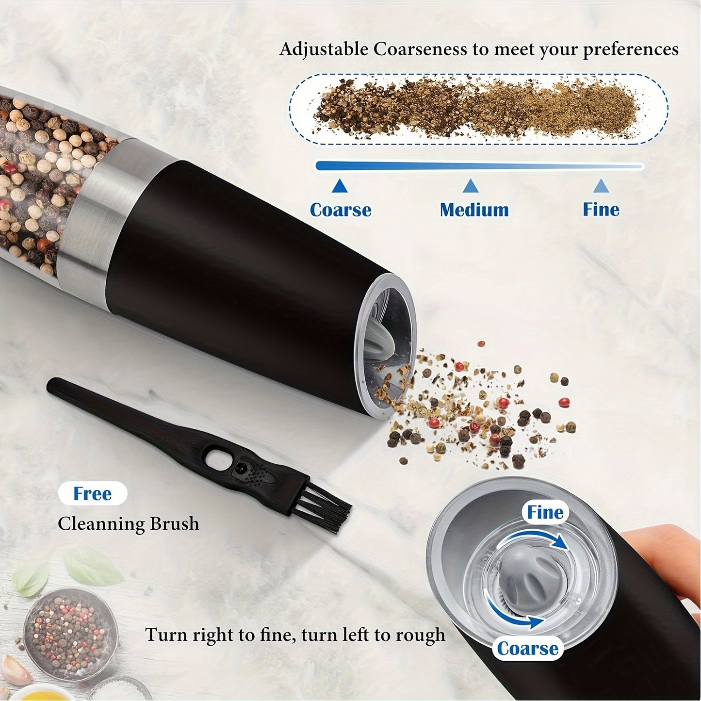 Automatic GravityPowered Salt Pepper Grinder with LED Light - Taylor K Shop