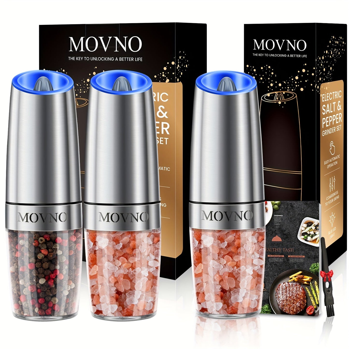 Automatic GravityPowered Salt Pepper Grinder with LED Light - Taylor K Shop