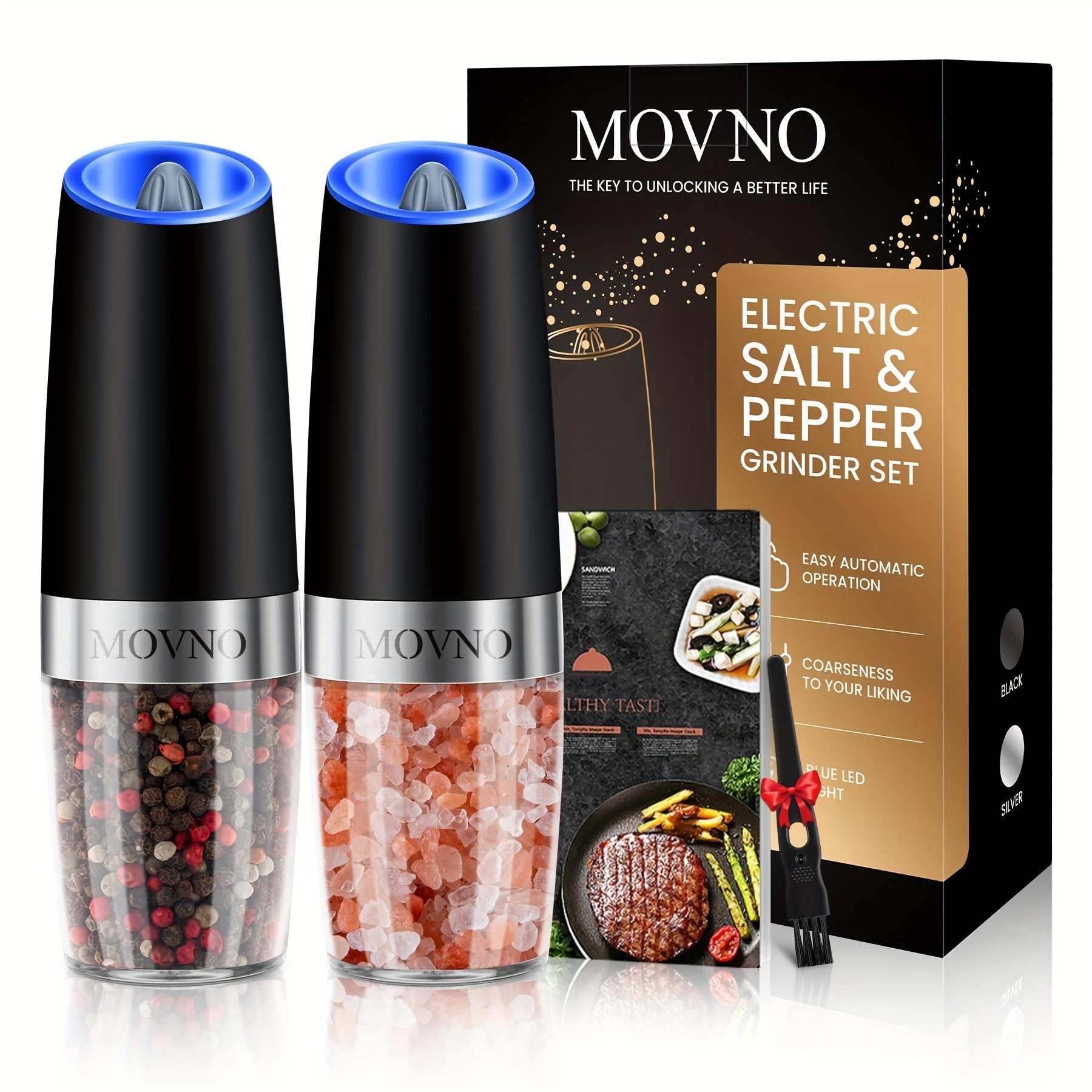 Automatic GravityPowered Salt Pepper Grinder with LED Light - Taylor K Shop